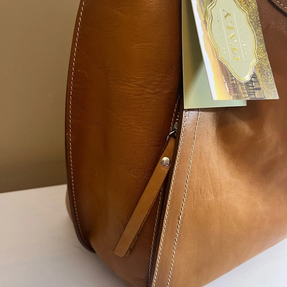 VIRAL Cavalcanti Tan Burnished Soft Leather Hobo with gorgeous red interior. - Picture 4 of 8